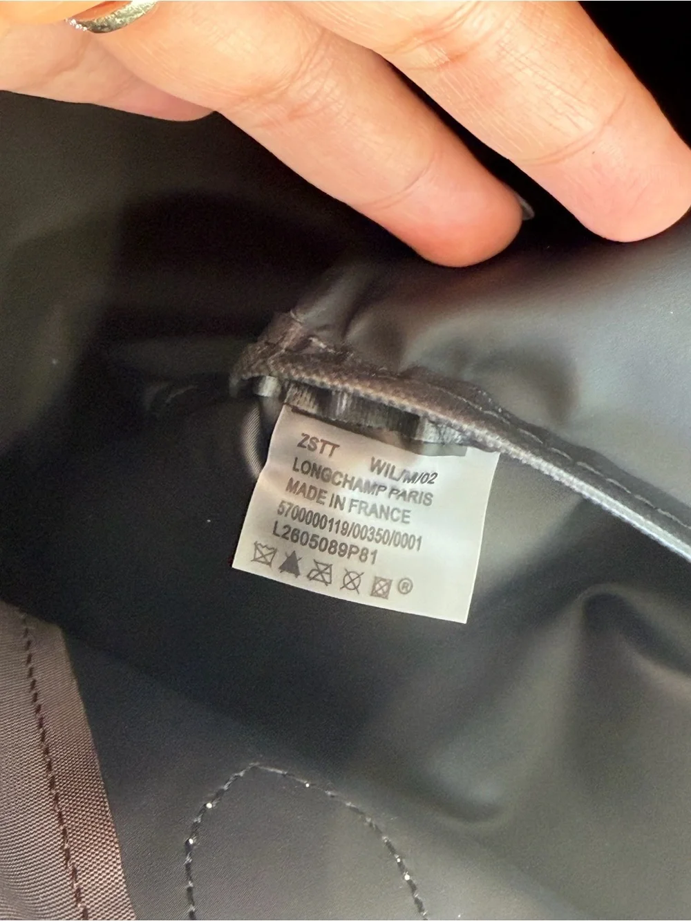 Longchamp Dark Brown Nylon Shoulder Bag with Brown Leather Trim -16in